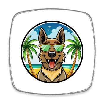 Belgian Shepherd Dog Breed Cartoon Sunglass Beach - Square fridge magnet - white - Front