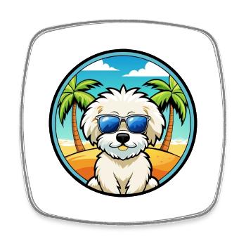 Bichon Frise Hunderasse Cartoon Sonnenbrille Strand - Viereckiger Kühlschrankmagnet - Weiß - Vorne