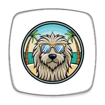 Bergamasco Chien Race Dessin Animé Lunettes De Soleil Plage - Magnet carré - blanc - Devant