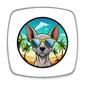 Amerikanischer haarloser Terrier Hunderasse Cartoon Beach - Viereckiger Kühlschrankmagnet - Weiß - Vorne