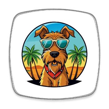 Airedale Terrier Hunderasse Cartoon Sonnenbrille Strand - Viereckiger Kühlschrankmagnet - Weiß - Vorne