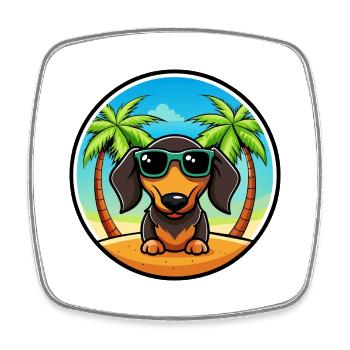 Lunettes de soleil de dessin animé de race de chien teckel à poil dur - Magnet carré - blanc - Devant