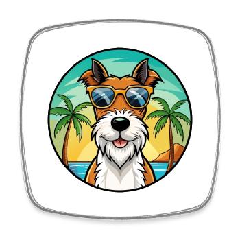 Draht Foxterrier Hunderasse Cartoon Sonnenbrille Strand - Viereckiger Kühlschrankmagnet - Weiß - Vorne