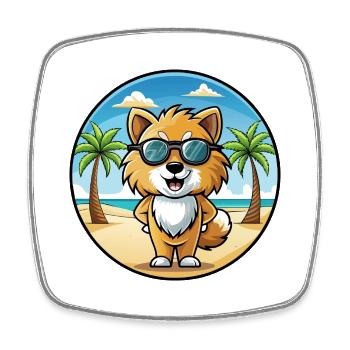 Spielzeug Deutscher Spitz Hund Rasse Cartoon Sonnenbrille Strand - Viereckiger Kühlschrankmagnet - Weiß - Vorne