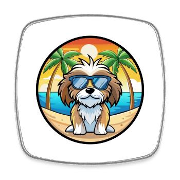 Tibetische Kyi Apso Hunderasse Cartoon Sonnenbrille Strand - Viereckiger Kühlschrankmagnet - Weiß - Vorne