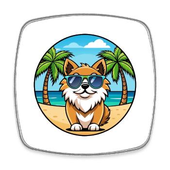 Tibetischer Spaniel Hund Rasse Cartoon Sonnenbrille Strand - Viereckiger Kühlschrankmagnet - Weiß - Vorne
