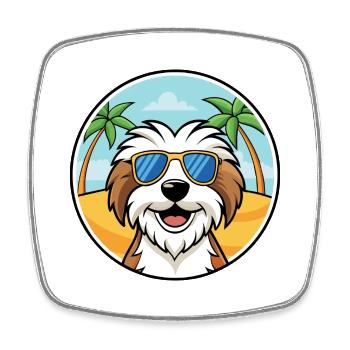 Tibet Terrier Hund Rasse Cartoon Sonnenbrille Strand - Viereckiger Kühlschrankmagnet - Weiß - Vorne