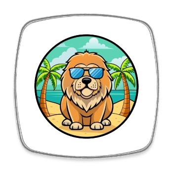 Tibetische Dogge Hunderasse Cartoon Sonnenbrille Strand - Viereckiger Kühlschrankmagnet - Weiß - Vorne