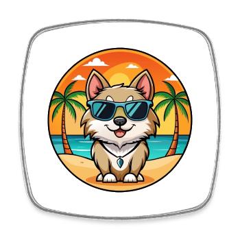 Schwedische Lapphund Hunderasse Cartoon Sonnenbrille Strand - Viereckiger Kühlschrankmagnet - Weiß - Vorne