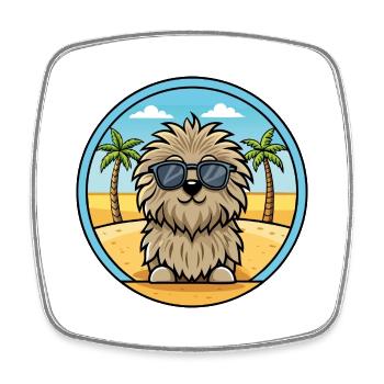 Puli Chien Race Dessin Animé Lunettes De Soleil Plage - Magnet carré - blanc - Devant