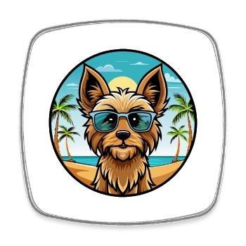 Silky Terrier Dog Breed Cartoon Sunglasses Beach - Square fridge magnet - white - Front