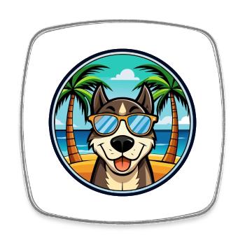 Sibirische Trikolore Hunderasse Cartoon Beach - Viereckiger Kühlschrankmagnet - Weiß - Vorne