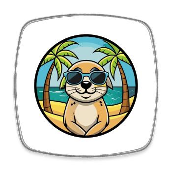 Seskar phoque chien race dessin animé lunettes de soleil plage - Magnet carré - blanc - Devant