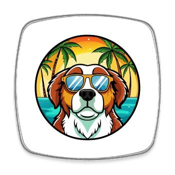 Bernhardiner Hunderasse Cartoon Sonnenbrille Strand - Viereckiger Kühlschrankmagnet - Weiß - Vorne