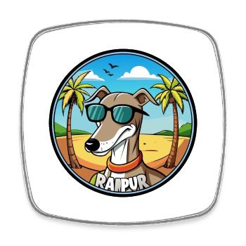 Rampur Windhund Hunderasse Cartoon Sonnenbrille Strand - Viereckiger Kühlschrankmagnet - Weiß - Vorne