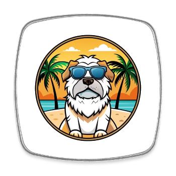 Pyrenäen-Mastiff-Hunderasse Cartoon-Sonnenbrille Strand - Viereckiger Kühlschrankmagnet - Weiß - Vorne