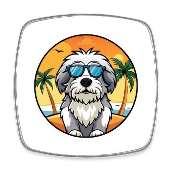 Polnische Tiefland-Schäferhund-Rasse Cartoon-Sonnenbrille - Viereckiger Kühlschrankmagnet - Weiß - Vorne