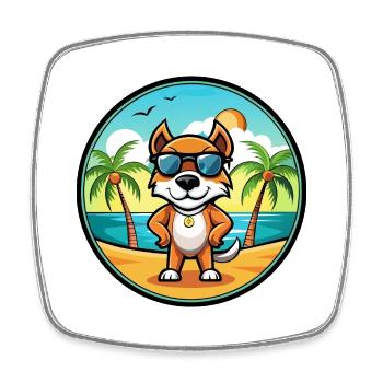 Pointer Dog Breed Cartoon Sunglasses Beach - Square fridge magnet - white - Front