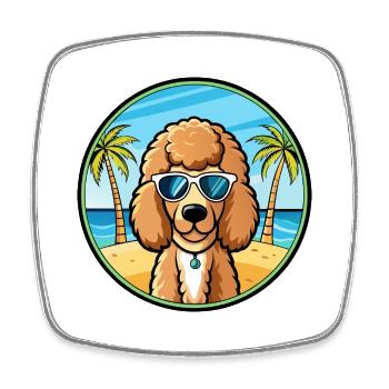 Pudel Hund Rasse Cartoon Sonnenbrille Strand - Viereckiger Kühlschrankmagnet - Weiß - Vorne