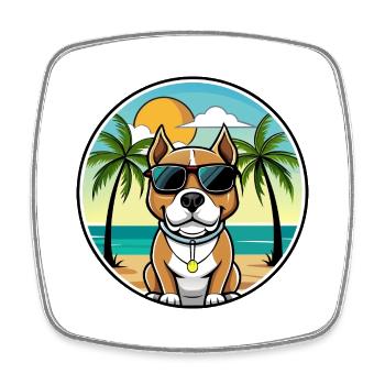 Pitbull Hund Rasse Cartoon Sonnenbrille Strand - Viereckiger Kühlschrankmagnet - Weiß - Vorne