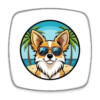 Papillon Hunderasse Cartoon Sonnenbrille Strand - Viereckiger Kühlschrankmagnet - Weiß - Vorne