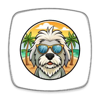 Vieux chien de berger anglais race dessin animé lunettes de soleil plage - Magnet carré - blanc - Devant