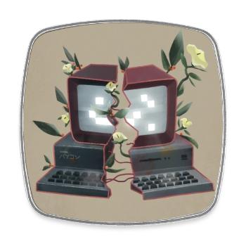 Computer mit Blumen - Natur überwältigt Technik - Viereckiger Kühlschrankmagnet - Weiß - Vorne