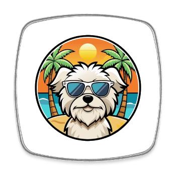 Malteser Hund Rasse Cartoon Sonnenbrille Strand - Viereckiger Kühlschrankmagnet - Weiß - Vorne