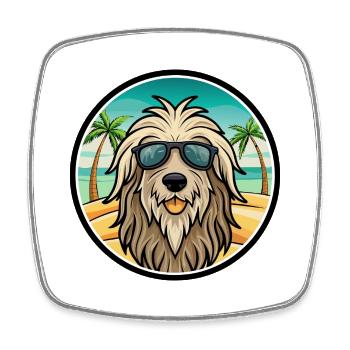 Bergamasco Chien Race Dessin Animé Lunettes De Soleil Plage - Magnet carré - blanc - Devant
