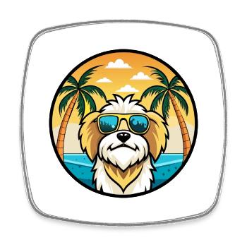 Lhassa Apso Chien Race Dessin Animé Lunettes De Soleil Plage - Magnet carré - blanc - Devant
