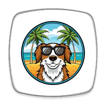 Landseer Dog Breed Cartoon Sunglasses Beach - Square fridge magnet - white - Front