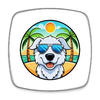 Kuvasz Dog Breed Cartoon Sunglasses Beach - Square fridge magnet - white - Front