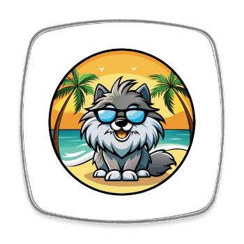Keeshond Chien Race Dessin Animé Lunettes de Soleil Plage - Magnet carré - blanc - Devant