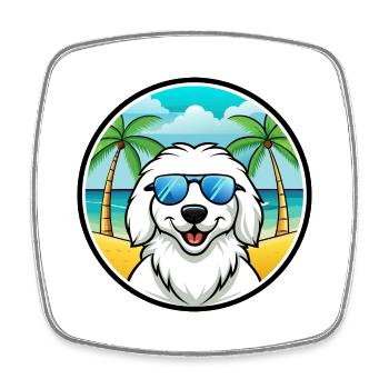 Große Pyrenäen Hunderasse Cartoon Sonnenbrille Strand - Viereckiger Kühlschrankmagnet - Weiß - Vorne