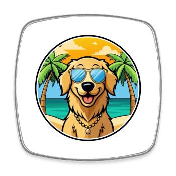 Golden Retriever Dog Breed Cartoon Sunglass Beach - Square fridge magnet - white - Front