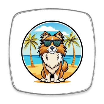Berger anglais Chien Race Dessin Animé Lunettes De Soleil Plage - Magnet carré - blanc - Devant