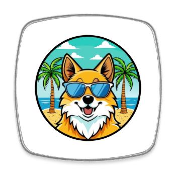 Deutscher Spitz Hund Rasse Cartoon Sonnenbrille Strand - Viereckiger Kühlschrankmagnet - Weiß - Vorne