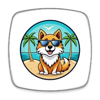 Isländischer Schäferhund Rasse Cartoon Sonnenbrille Strand - Viereckiger Kühlschrankmagnet - Weiß - Vorne