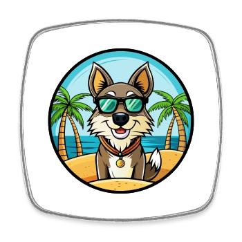 Georgischer Schäferhund Hunderasse Cartoon Sonnenbrille Strand - Viereckiger Kühlschrankmagnet - Weiß - Vorne