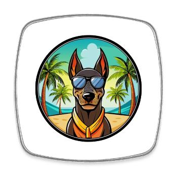 Doberman Dog Breed Cartoon Sunglasses Beach - Square fridge magnet - white - Front