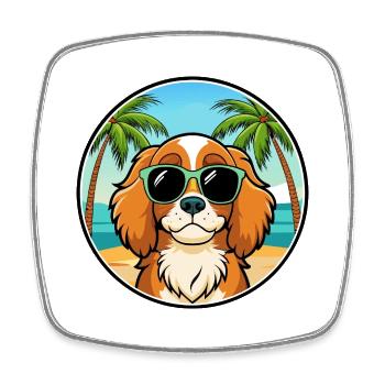Cavalier King Charles Spaniel Race Chien Dessin animé - Magnet carré - blanc - Devant