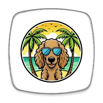 Curly Coated Retriever Dog Breed Cartoon Beach - Square fridge magnet - white - Front