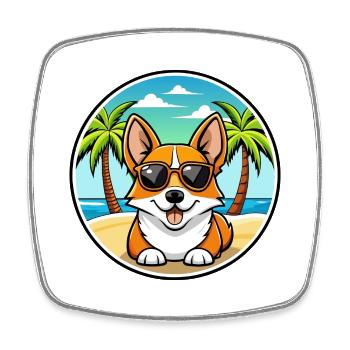 Corgi Hund Rasse Cartoon Sonnenbrille Strand - Viereckiger Kühlschrankmagnet - Weiß - Vorne