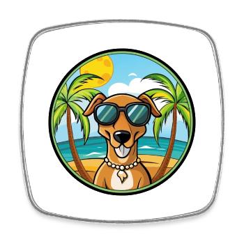 Kretischer Hund Hund Rasse Cartoon Sonnenbrille Strand - Viereckiger Kühlschrankmagnet - Weiß - Vorne