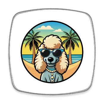 Corded Poodle Dog Breed Cartoon Sunglasses Beach - Square fridge magnet - white - Front