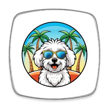 Bichon Frise Hunderasse Cartoon Sonnenbrille Strand - Viereckiger Kühlschrankmagnet - Weiß - Vorne