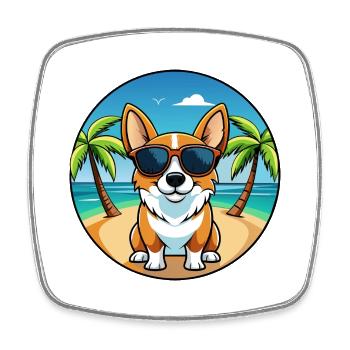 Strickjacke Welsh Corgi Hund Rasse Cartoon Sonnenbrille - Viereckiger Kühlschrankmagnet - Weiß - Vorne