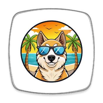 Central Asian Shepherd Dog Breed Cartoon Beach - Square fridge magnet - white - Front