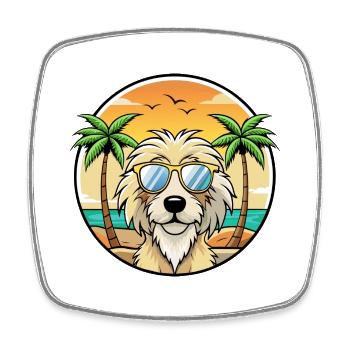 Chien de berger catalan race dessin animé lunettes de soleil plage - Magnet carré - blanc - Devant