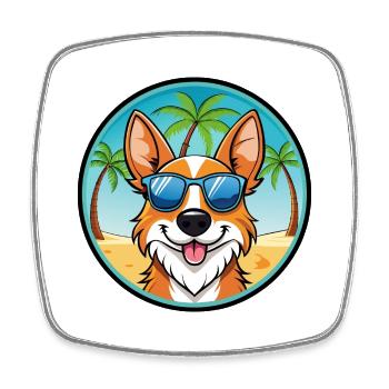 Brittany Dog Breed Cartoon Sunglasses Beach - Square fridge magnet - white - Front